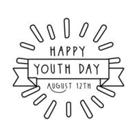 happy youth day lettering with ribbon frame line style vector