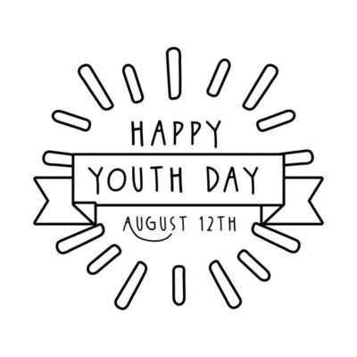 happy youth day lettering with ribbon frame line style