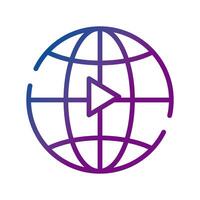 sphere browser with play button video content gradient style icon vector