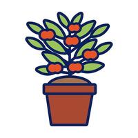 growth plant with apples in ceramic pot line and fill style icon vector