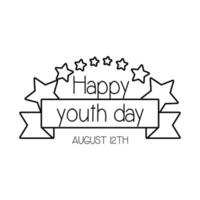 happy youth day lettering with ribbon frame line style vector