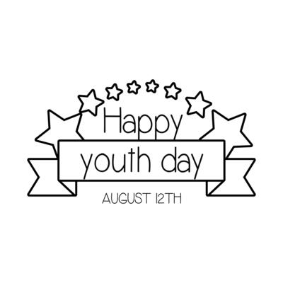 happy youth day lettering with ribbon frame line style