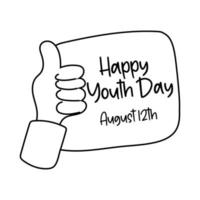 happy youth day lettering with hand like symbol line style vector