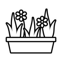 planta de crecimiento de flores en icono de estilo de línea de olla de cerámica vector