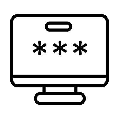 desktop computer with password line style icon