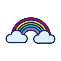 rainbow and clouds line and fill style icon vector