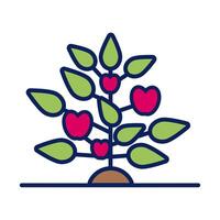 planta de crecimiento con línea de manzanas e icono de estilo de relleno vector