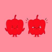 Cute Red Peppers Characters Smiling and Sad vector