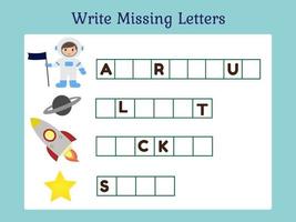 Write Missing Letter Scramble game for kids vector