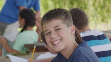 Portrait of boy at outdoor school video