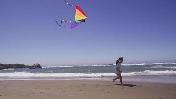 jong meisje vliegeren op het strand video