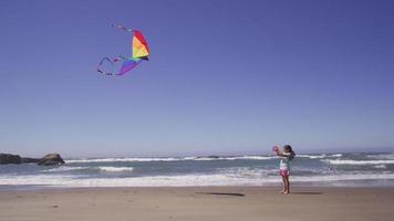 jong meisje vliegeren op het strand video