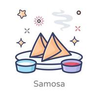 Samosas Tray with Sauces vector