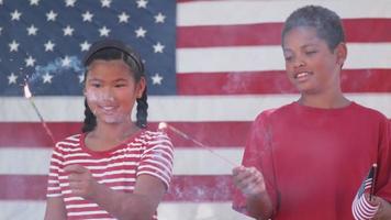 Kids with sparklers on Fourth of July video