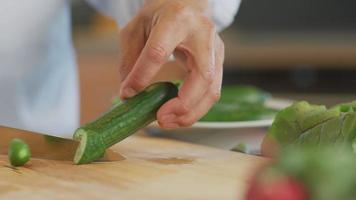 Close up shot of man cutting cucumber video