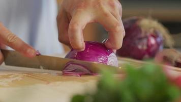 Close up shot of man cutting an onion video