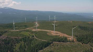 Aerial view of Wind Turbines. video