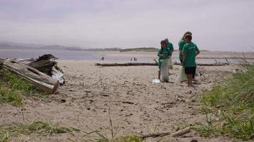 groupe de bénévoles nettoyant la plage