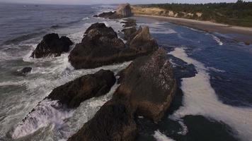 foto aérea da costa de oregon, rocha foca video