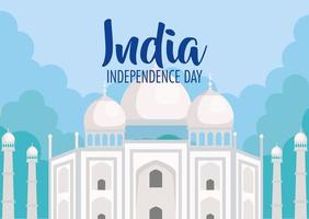 famous monument of india in background for happy independence day vector