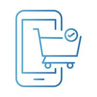 teléfono inteligente con carrito de compras pagos en línea estilo degradado vector