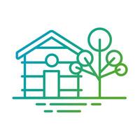 wooden house front facade with tree gradient style icon vector