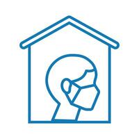 man using face mask in house line style icon vector