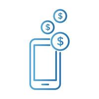 smartphone with coins money dollars gradient style icon vector