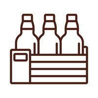 beers bottles in basket drinks international day line style vector