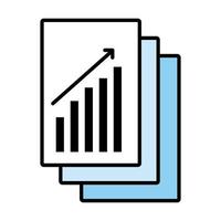 documentos documentos con líneas de barras de estadísticas e ícono de estilo de relleno vector