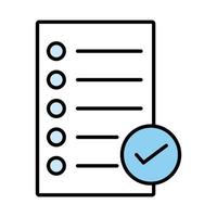 documento en papel con línea de lista de verificación e ícono de estilo de relleno vector