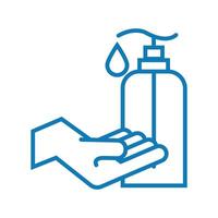 hand with antibacterial soap bottle line icon vector