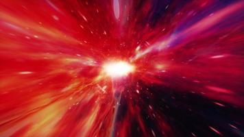 Colorful red hyperspace tunnel through space time vortex video