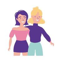 happy friendship day celebration with couple of girls pastel flat style vector