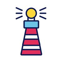 lighthouse sea signal line and fill style vector