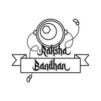 happy raksha bandhan wristband with ball and ribbon frame line style vector