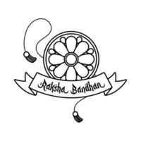 happy raksha bandhan flower wristband accessory and ribbon frame line style vector