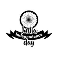 india independence day celebration with ashoka chakra with ribbon silhouette style vector