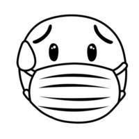 emoji wearing medical mask sweating line style vector