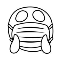 emoji worried wearing medical mask line style vector