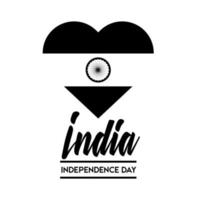 celebración del día de la independencia de india con bandera en estilo de silueta de corazón vector