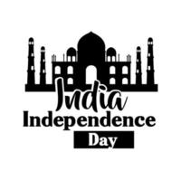 celebración del día de la independencia de la india con estilo de silueta de mezquita taj mahal vector