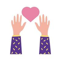 happy friendship day celebration with hands lifting hearts pastel flat style vector