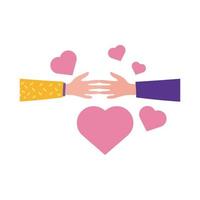 happy friendship day celebration with hands lifting hearts pastel flat style vector