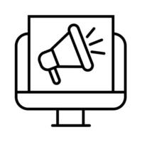 desktop computer with megaphone line style icon vector