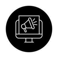 desktop computer with megaphone block and line style icon vector