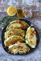 Baked cabbage slices photo