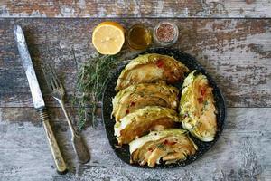 Baked cabbage slices photo