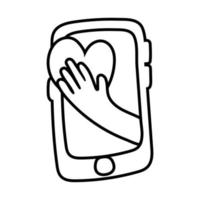 smartphone online things with heart line style vector