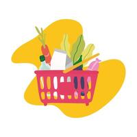 groceries in plastic basket block style vector